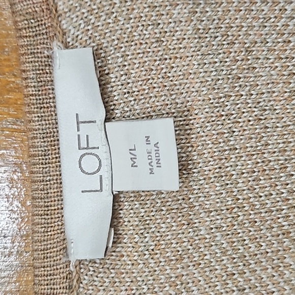 LOFT Border Stripe Poncho Wrap Shrug Tan & White Size M/L - Picture 3 of 8